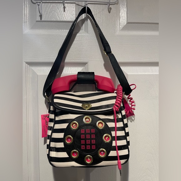 Betsey Johnson Call Me Baby Striped Phone Crossbody